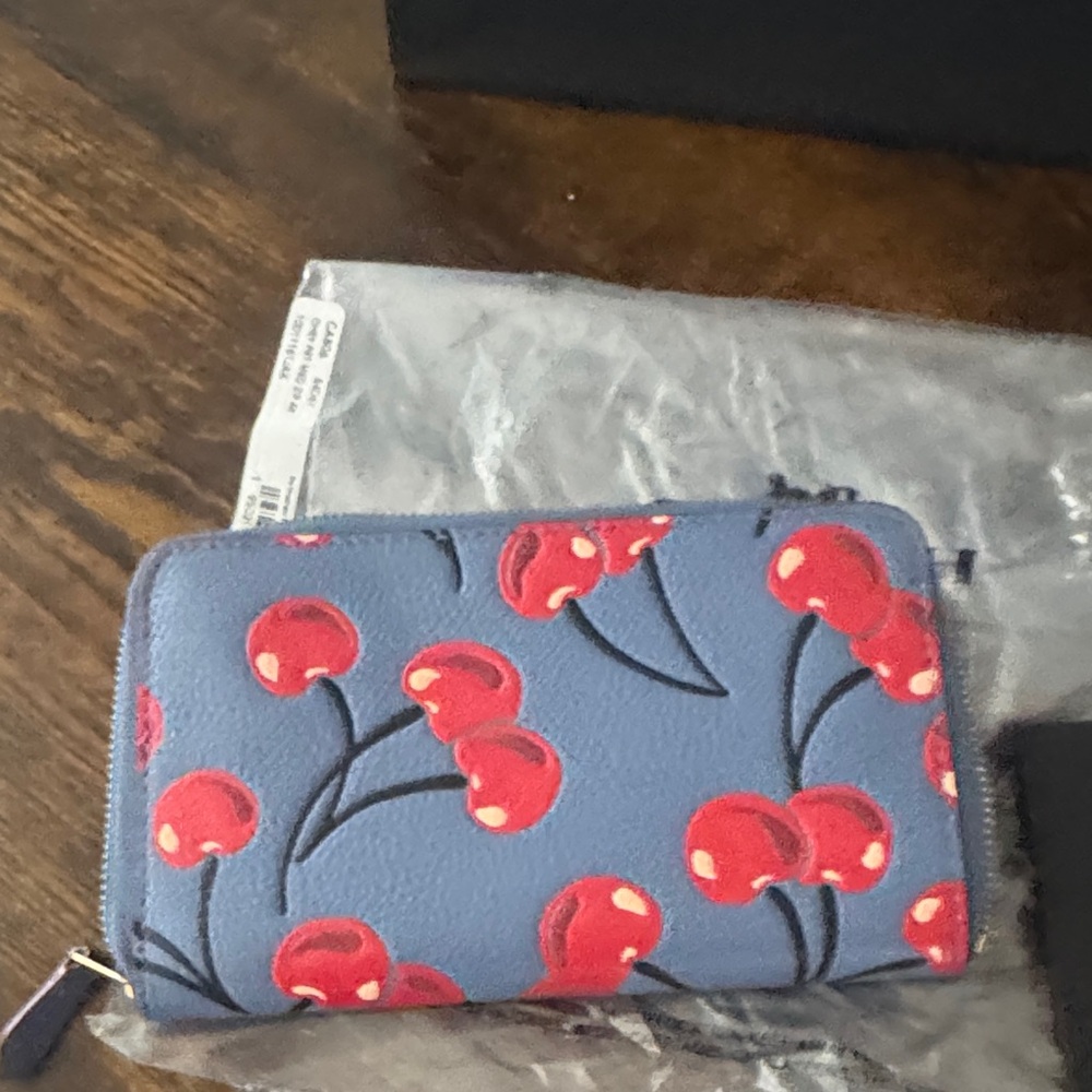 Coach Blue and Red Cherry Pattern Wallet comes with all shown Original tags - Picture 4 of 5